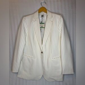 Classy Anne Klein Notch Collar Cream Pinstripe Blazer Size L NWT